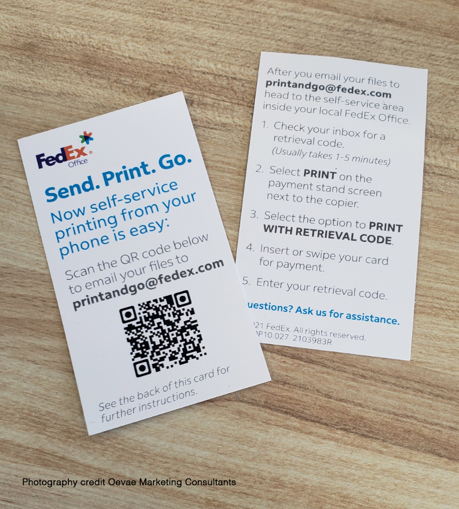 FedEx Office Send. Print. Go. QR Code to Printing from your phone via printandgo@fedex.com