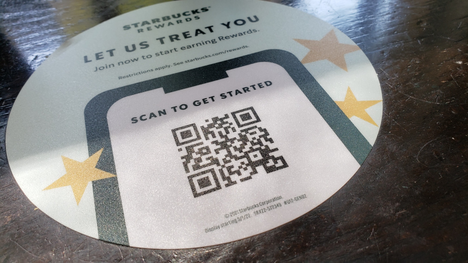 Starbucks Rewards QR Code on Table Top Decal to Download App